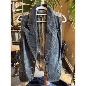 Ashley Stewart Women's Denim Vest Button Front Seam Pocket Size 14